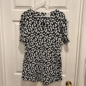 Deletta Anthropologie Polka Dot Textured Tunic Dress Black‎ White Puff Sleeve S thumbnail 3