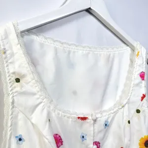 Unbranded Floral Tank Top Lace Trim Button Front Tie Back White Multi‎ Medium thumbnail 3
