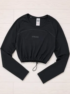 Gymshark Women's Long Sleeve Crop Top Black Drawstring Hem Sz L thumbnail 3