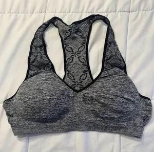 Fruit of the Loom Gray Sports Bra Racerback Black Floral Athletic Sports thumbnail 1
