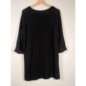 Mote‎ Black Shaker Knit Tunic Sweater Womens Medium 3/4 Sleeve High-Low Hem thumbnail 3