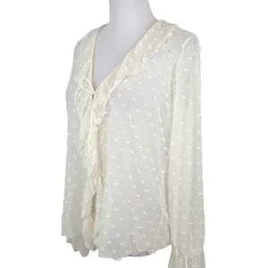 By ANTHROPOLOGIE Long-Sleeve Clip Dot Sheer Textured Blouse Women's Size Medium thumbnail 5