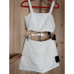 NWT Lulus Elevated Attitude White Tweed Sleeveless Two-Piece Skort Romper Size M thumbnail 2