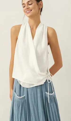 Lintico 100% Linen Halter Neck Tie-Front Crop Top Faye thumbnail 1
