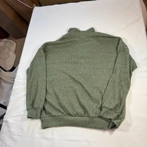 Janet Chung green quarter zip sweater. M Mock neck front pocket 3/4 sleeve. Soft thumbnail 2