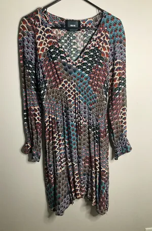 Maeve Multicolored Fan-Print V-Neck Long Sleeve Dress thumbnail 1