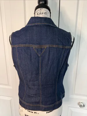New York & Company Dark Blue Denim Sleeveless Jean Jacket thumbnail 3