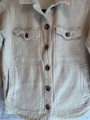 Madewell XS shacket Cream Quilted Button-Up Jacket pockets 100% cotton textured thumbnail 4