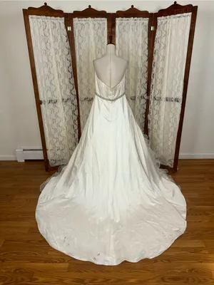 Beautiful David’s Bridal Strapless Satin & Organza Ruffle Wedding Gown thumbnail 5
