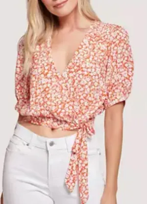 Lost + Wander Women's Pick Me At Hello Surplus Top Wrap Floral‎ Red White Size S thumbnail 1
