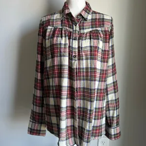 Free People Peplum Flannel Button Up Blouse Holiday Playful Boho Size Medium thumbnail 2