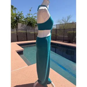 Peacock Green Maxi Dress Womens S Halter Twist Front Cutout Beach Resort Cruise thumbnail 3