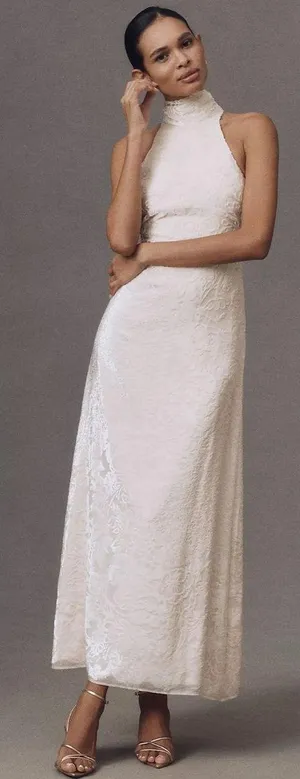 Anthropologie high neck velvet maxi dress thumbnail 1