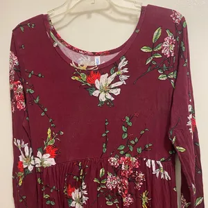 Viishow Womens Maxi Dress L Large Burgundy Red Floral Print Long Sleeve thumbnail 2