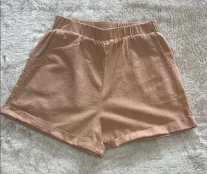12th Tribe Tan High Waist Shorts with Elastic‎ Waistband thumbnail 1