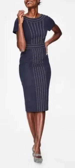 Boden Kitty Sheath Textured Midi Dress Size U.S. 2R UK 6R‎ Navy thumbnail 1