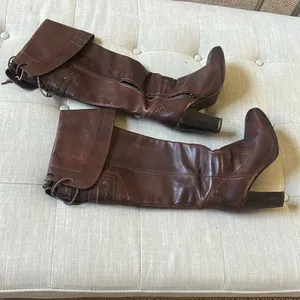 Diesel Style Lab Brown Leather Over The Knee Heeled Boots Size 40 thumbnail 2