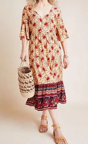 Faithfull The Brand X Anthropologie Melia Midi Dress Cottagecore Boho US 10 thumbnail 1