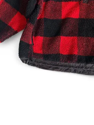 American Eagle Red Black Buffalo Plaid Sherpa Fleece Pullover Size M thumbnail 3