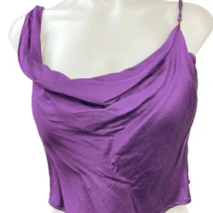 Zara Purple Silk Satin Cowl Neck Drapey Sleeveless Cami Blouse Crop Top Size S thumbnail 9