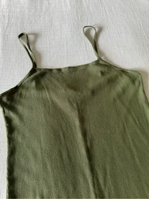 Calvin Klein Olive Green Midi Ribbed Cotton Slip Dress - S/M thumbnail 3