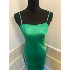 Pistola Mari Midi Maxi Slip Dress Fern Green Square Neck Satin Feel Slit Formal thumbnail 2