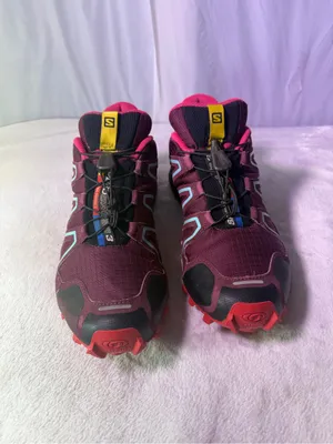 Salomon Women's Trail Running Shoe - Burgundy with Pink and Aqua Accents thumbnail 3