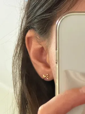 Gold Bow Dainty Earrings thumbnail 3
