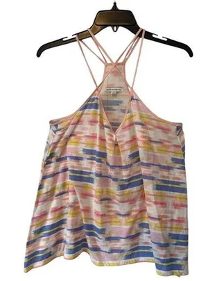 American Eagle Multi Color Abstract Stripe Strappy Racerback Tank Top Pink Blu M thumbnail 2
