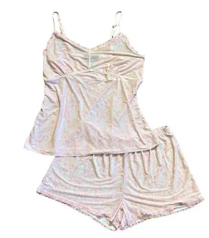Rene Rofe 2 Piece Pajama Shorts Set Pink and White size Medium thumbnail 2
