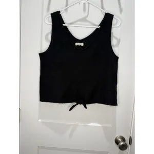 Madewell Woman's Black Textured Ribbed Front Tie V Neck Tank Top Large Blouse thumbnail 2