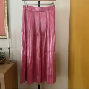 Rhode Farrah‎ Pleated Lamé Midi Skirt Metallic Shimmer Rosh Pink $465 Size 4 thumbnail 8