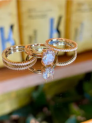 3PC Stunning Golden Tone Bridal Set Oval 2.5ct Simulated diamonds ring 7,8,9 thumbnail 2