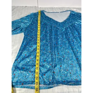 Women's Blue Floral V-Neck Short Sleeve Knit Sleepwear Top Polyester/Spandex 5XL thumbnail 5