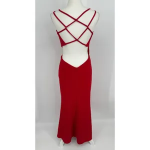 La Femme Gown Size 4 Red Asymmetrical Neck Strappy Back High Slit Evening Formal thumbnail 10
