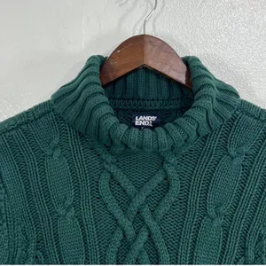 Lands End Drifter Womens M 10-12 Cotton Cable Knit Roll Neck Sweater Dark Green thumbnail 7