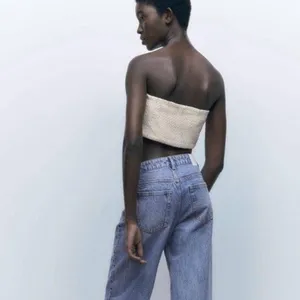 Zara Tweed Metallic Sequin Tube Top Cream Gold Evening Classic Glam Strapless- M thumbnail 10