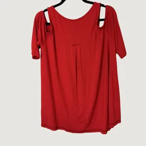 Easel Women Red Cold Shoulder Short Sleeve Back Pleat Top ET7083 Size Medium thumbnail 3