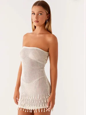 Peppermayo Carpe Diem Crochet Mini Dress in Ivory, Size S/M thumbnail 8