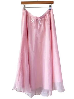 WD•NY Flowy Maxi Skirt Sheer Chiffon Drawstring Waist Pink Romantic Size XL NEW thumbnail 2