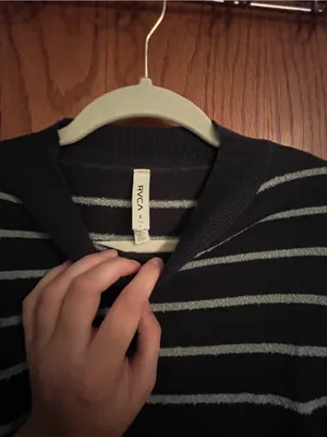 RVCA Women's Navy and White Striped Turtleneck Sweater thumbnail 3