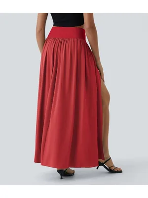 Halara Breezeful High Waisted Split 2-in-1 Flowy Quick Dry Maxi Skirt Red XL thumbnail 2