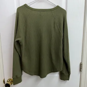GAP Women's Green Waffle Knit Long Sleeve Henley cotton stretch casual shirt S thumbnail 7