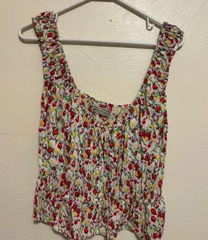 Urban Outfitters Red and White Ruffled Smocked Tank Top thumbnail 1
