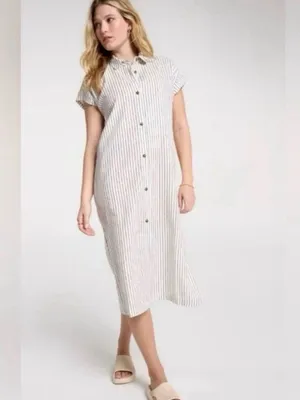 Calia Swim Coverup Dress Yucatan Stripe Ivory Linen Blend Button Down NWT Medium thumbnail 15