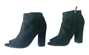 Bamboo•Black Faux Suede•Peep•Toe Ankle Boot•Size 9• 4”Block Heel thumbnail 1