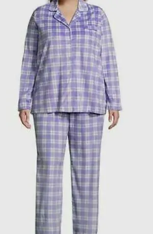 Adonna warm lavender and white plaid fleece 2 piece pj set thumbnail 1