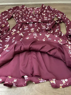 Mi Ami Long Sleeve Floral Mini Dress Size M Maroon Surplice Tie Waist Boho Chic thumbnail 10