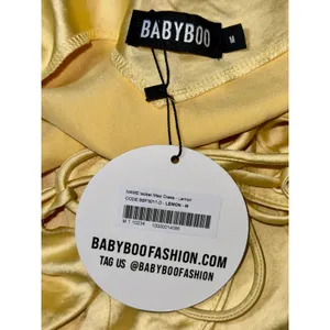 NWT Babyboo Isobel Lemon Yellow Satin Lace Up Back High Slit Maxi Dress Size M thumbnail 14