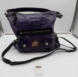Vintage Tano Handbags 4015 Purple Leather Hobo Shoulder Crossbody Bag thumbnail 1